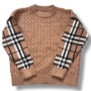 EUC Boy’s Tan Sweater with Plaid Sleeves size 6Y